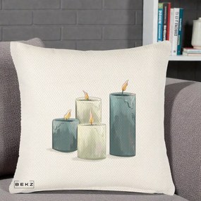 Perna Decorativa Lumanari Hygge Alb-Verde, 40x40 cm, Crem Reliefat, Husa Detasabila, Perna Inclusa, BEKZ®