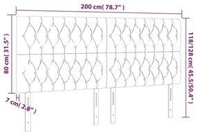 Tablie de pat cu LED, gri deschis, 200x7x118 128 cm, textil 1, Gri deschis, 200 x 7 x 118 128 cm