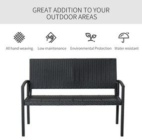 Outsunny Banca de Gradina si de Exterior din Ratan Banca din Ratan Negru 2 Locuri, 122x60x87cm