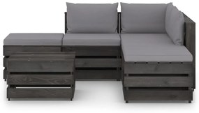 3068265 vidaXL Set mobilier de grădină cu perne, 6 piese, gri, lemn tratat