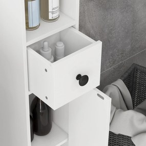 kleankin Cabinet de baie, 4 rafturi, sertar, plăci aglomerate, design subțire, Alb | Aosom Romania