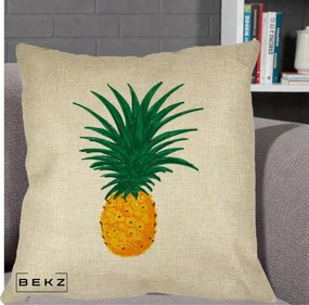 Perna Decorativa Ananas Tropical, 40x40 cm, Crem, Husa Detasabila, Perna Inclusa, BEKZ®