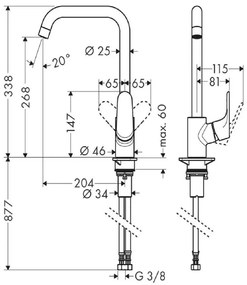 Baterie bucatarie Hansgrohe Focus M41 260, monocomanda, pivotanta, negru mat - 31820670