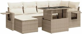 vidaXL Set canapele de grădină, 7 piese, cu perne, bej, poliratan