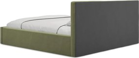 Pat matrimonial verde tapițat din catifea cu spațiu de depozitare cu somieră 140x200 cm Hiko – Makamii