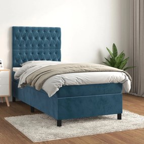 3143173 vidaXL Pat box spring cu saltea, albastru închis, 80x200 cm, catifea