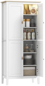 HOMCOM Bufet de bucătărie, mobilier de bucătărie de depozitare înalt cu LED reglabil și senzor de mișcare, 80 x 40 x 176,5 cm, alb | Aosom Romania