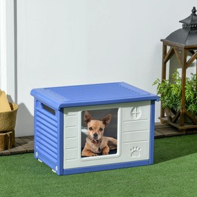 PawHut Niche pentru câini exterioară din plastic casă pentru câini cu guri de ventilație albastru și alb | Aosom Romania