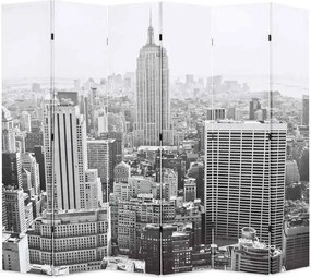 vidaXL Paravan cameră pliabil, 228 x 170 cm, New York pe zi, alb/negru