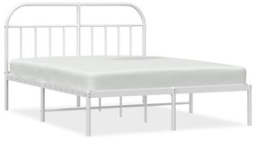 353686 vidaXL Cadru de pat metalic cu tăblie, alb, 150x200 cm