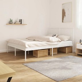 350930 vidaXL Cadru de pat metalic cu tăblie, alb, 135x190 cm