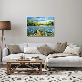Tablou pe sticlă - Drum de câmp, pictură în ulei (70x50 cm)