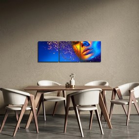 Tablou - Body art, combinație auriu-albastru (cu ceas) (90x30 cm)