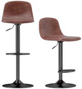 HOMCOM Set 2 Scaune Inalte Reglabile 360° cu Spatar si Suport pentru Picioare pentru Bucatarie Bar sau Sufragerie 40,5x44x84-104 cm Maro | Aosom Romania