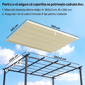 Outsunny Copertină de Schimb pentru Pergolă de Grădină cu 10 Orificii de Drenaj, Acoperire din Poliester, 250x255 cm, Gri | Aosom Romania