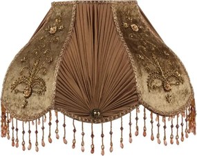 Abajur victorian din textil, maro, în formă de cupolă, cu broderie, plisuri și franjuri cu mărgele, 22 x 39 cm, „Albertine”