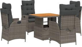 vidaXL Set mobilier de grădină cu perne, 5 piese, gri, poliratan