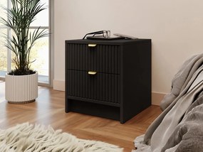 NON16 - Set 2 Noptiere negre, 40 cm, cu 2 sertare, dormitor - Negru - Auriu