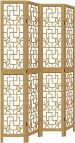 vidaXL Paravan de cameră cu 4 panouri, maro, lemn masiv paulownia