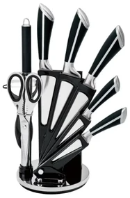 Set cutite 8 piese inox, cu suport Royalty Line KSS700, manere negre