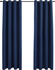 vidaXL Draperii opace cu inele metalice, 2 buc, albastru, 140 x 175 cm