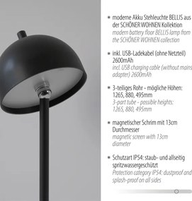 Schöner Wohnen 19245-18 - Lampă de podea LED dimmabilă BELLIS, 2,5W/5V, IP54, neagră