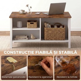 HOMCOM Cufăr de Depozitare 80x60x40 cm, cu Capac Rabatabil, Rafturi Deschise și Compartiment Ascuns, Maro Rustic | Aosom Romania