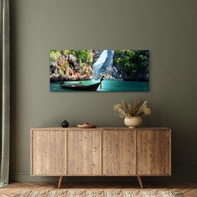 Tablou cu navă lungă pe plajă (120x50 cm)