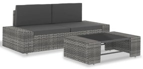 49527 vidaXL Set mobilier de grădină, 3 piese, gri, poliratan