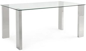 Masa dining pentru 6 persoane transparenta/crom din sticla temperata, 160 cm, New Arley Bizzotto