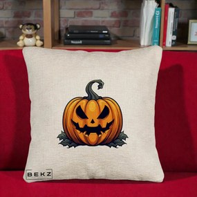 Perna Decorativa Halloween Jack-o'-Lantern Infricosator, 40x40 cm, Bej Canapea, Husa Detasabila, Perna Inclusa, BEKZ®