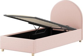 Pat roz tapițat cu spațiu de depozitare cu somieră 90x200 cm Moon – Vipack