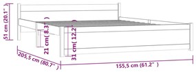 Cadru de pat King Size 5FT, gri, 150x200 cm, lemn masiv Gri, 150 x 200 cm
