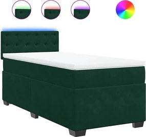 vidaXL Pat box spring cu saltea, verde închis, 100x200 cm, catifea