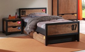 Set Mobilier Cameră Copii ALEX, 3 Piese, Pat 90x200 cm, Pin Masiv și Metal Negru – Vipack