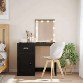 vidaXL Masă de toaletă cu LED-uri, negru, 90x42x132,5 cm