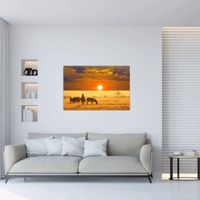 Tablou - Zebre cu apus de soare (90x60 cm)