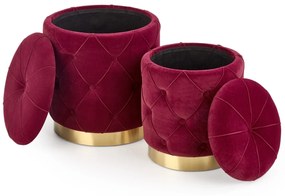 Set tabureti tapitati Polly Rosu Inchis / Gold