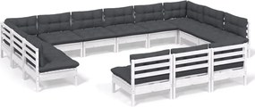 vidaXL Set mobilier de grădină cu perne, 13 piese, alb, lemn masiv pin