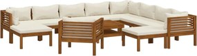 vidaXL Set mobilier grădină cu perne crem 12 piese lemn masiv acacia