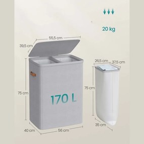 SongmicsHome Coș de rufe TALIA 170l, 56×40×75cm, gri deschis