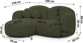 Colțar verde cu tapițerie din țesătură bouclé (cu colț pe partea stângă/cu șezlong) Orbit – Ropez