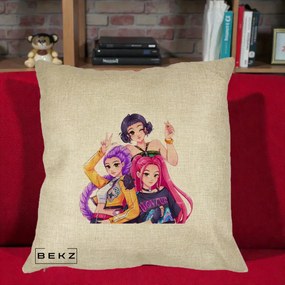 Perna Personalizata K-pop HUNTRX Trio Animat Fete Foto, 40x40 cm, Crem, Husa Detasabila, Perna Inclusa, BEKZ®