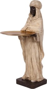 Statuetă decorativă din polirășină, crem și auriu, siluetă maură cu tavă, pe soclu negru, 51 x 18,5 x 17 cm, „Alhambra”