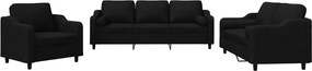 vidaXL Set de canapele cu perne, 3 piese, negru, textil