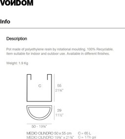 Set de 2 Ghivece plante design decorativ exterior/interior Half cylinder pot 50x29x55cm