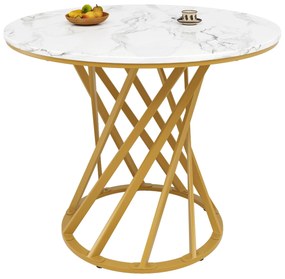 Masă rotundă de dining, Alb+Auriu | Aosom Romania