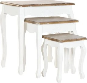 Set 3 măsuțe laterale din lemn, alb și natur, care intră una sub alta, cu picioare curbate, finisaj patinat, 67 x 65 x 46 cm, „Florinelle”