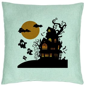 Perna Decorativa cu motiv de Halloween 4, 40x40 cm, Verde Menta, Husa Detasabila, Burduf