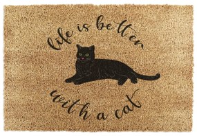 Covoraș de intrare din fibre de nucă de cocos 60x90 cm Life Is Better With a Cat – Artsy Doormats